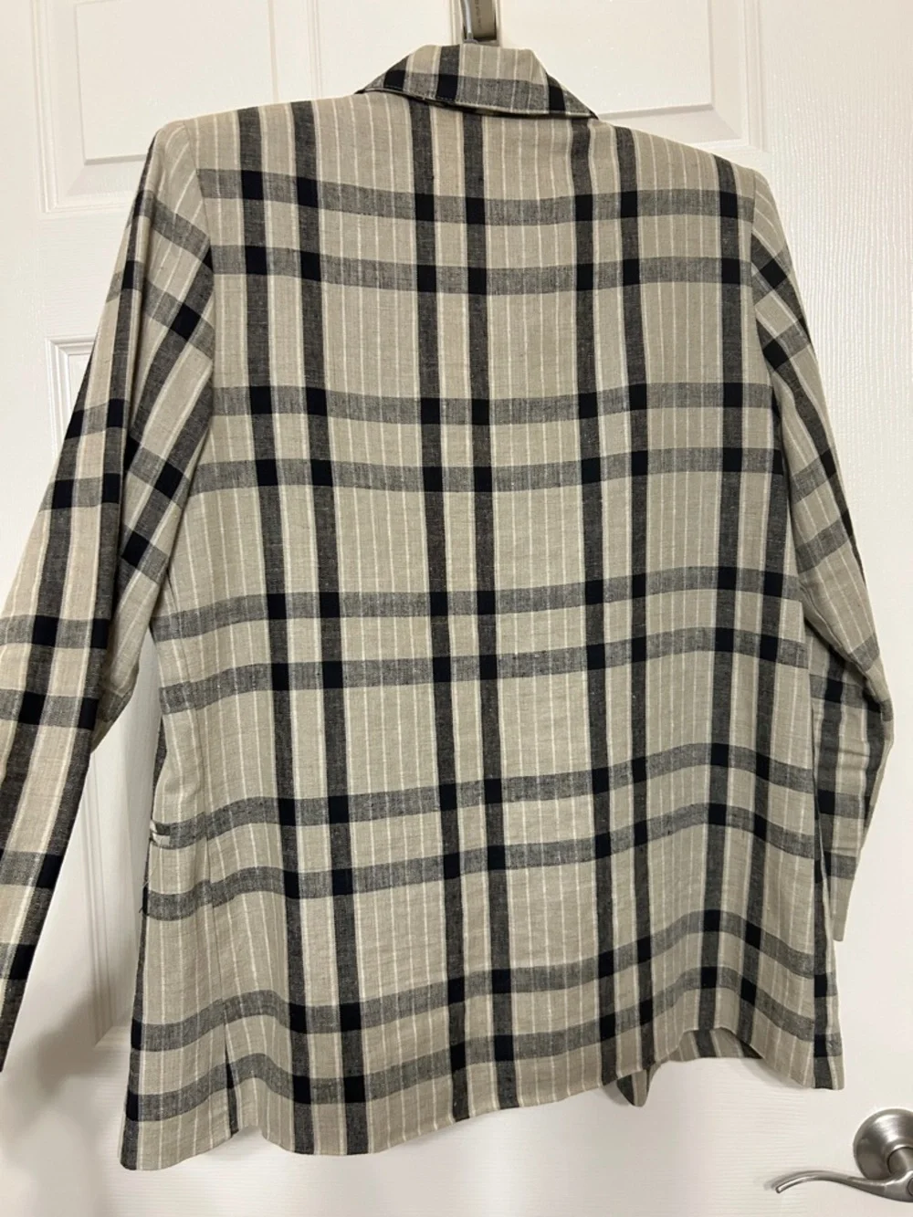 Laura Gayle Linen Black and Tan Plaid Single-Button Blazer Lightweight Summer - Picture 14 of 15